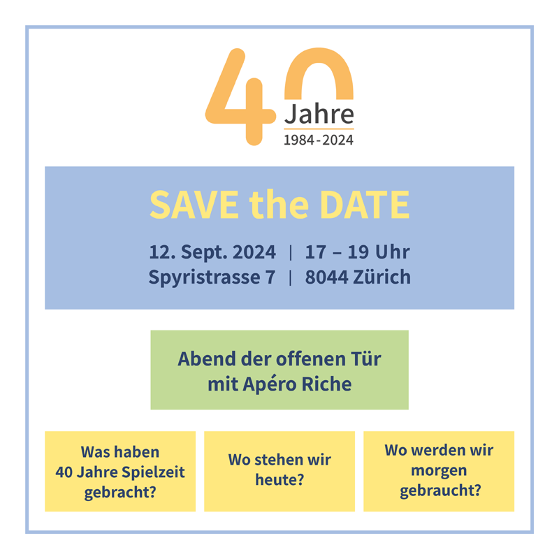 Save the Date: Abend der offenen Tür mit Apéro Riche am 12. Sept. 2024, 17-19 Uhr in der Spyristrasse 7, 8044 Zürich